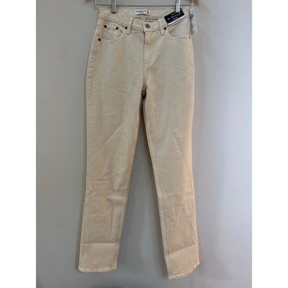 Abercrombie & Fitch 90s Straight Curve Love Mid Rise Cream Preppy Boho Size 24L - Picture 1 of 5